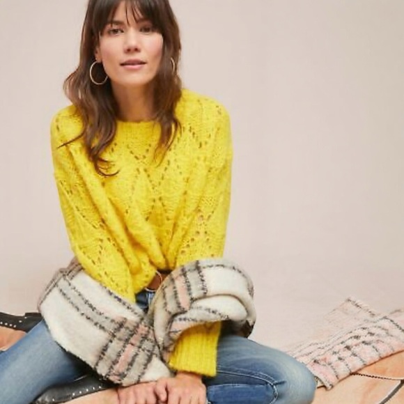 Anthropologie Sleeping On Snow Bright Lights Yellow Alpaca Blend Pull On Sweater - Picture 4 of 13